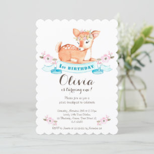 Woodland Deer first birthday invitation