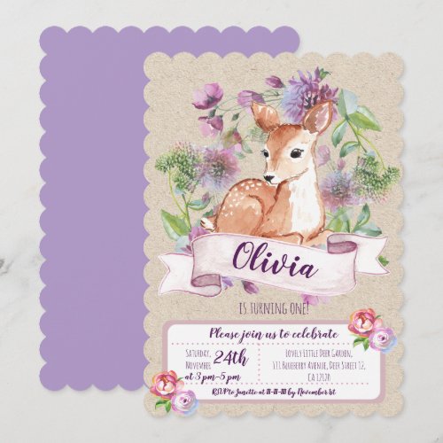 Woodland Deer first birthday invitation