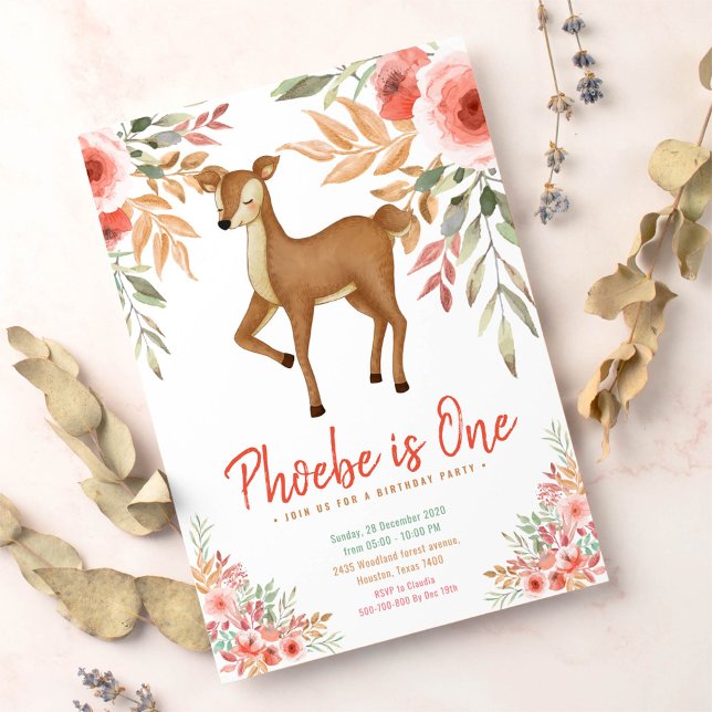 Woodland deer first birthday party invitation (Creator Uploaded)
