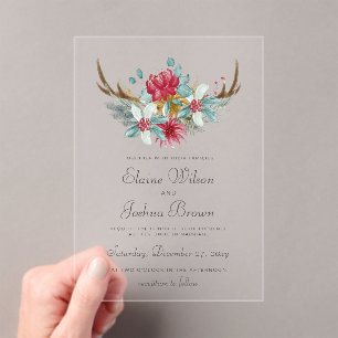Woodland Deer Floral Antler Winter Wedding Acrylic Invitations