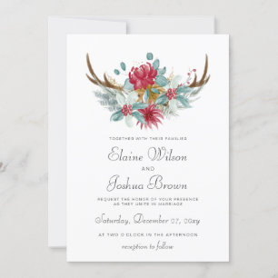 Woodland Deer Floral Antler Winter Wedding Invitation