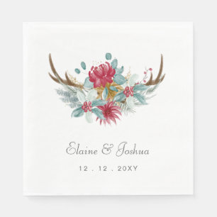 Woodland Deer Floral Antler Winter Wedding Napkins