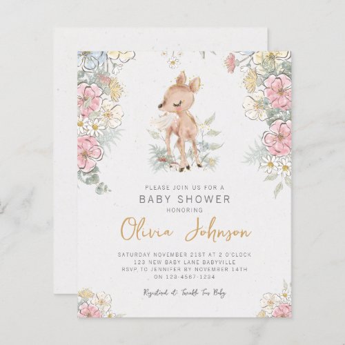 Woodland Deer Floral Baby Shower Invitation