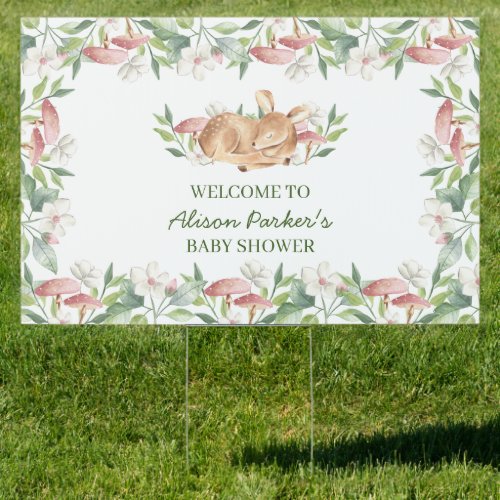 Woodland Deer Floral Drive by Baby Shower Yard Sign