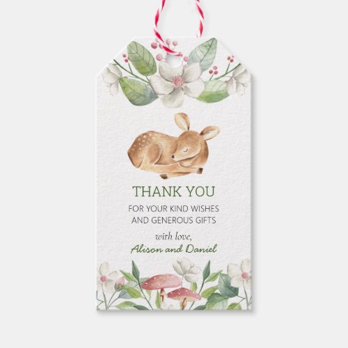 Woodland Deer Floral Greenery Baby Shower Favor Gift Tags