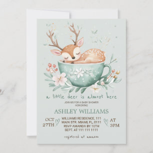Woodland Deer Floral Teacup Baby Shower Invitation