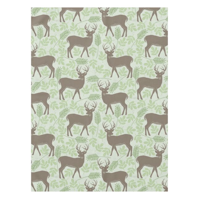 Woodland Deer Foliage Green Brown Pattern Tablecloth (Front)