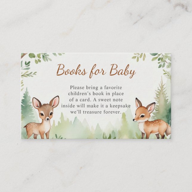 Woodland Deer Forest Baby Shower Books for Baby Enclosure Card (Front)