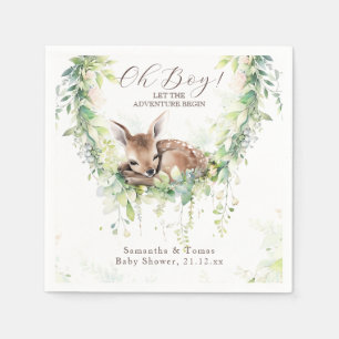Woodland Deer Forest Greenery Baby Boy Shower Napkins