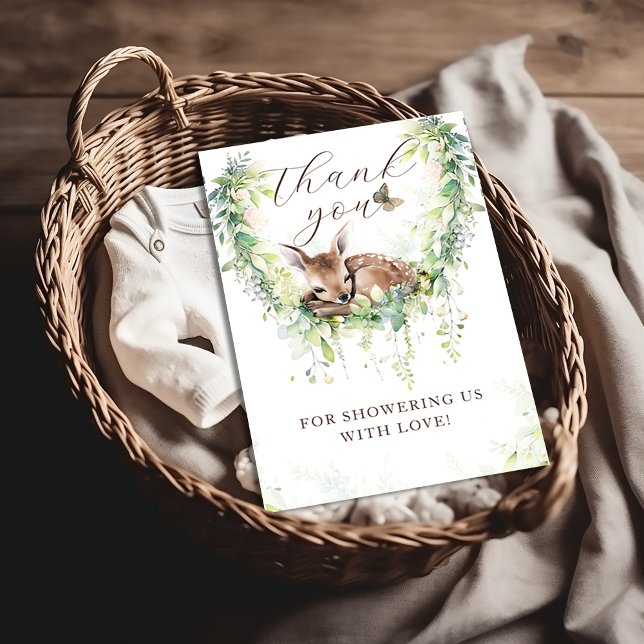 Woodland Deer Forest Greenery Baby Boy Shower Thank You Card (Creator Uploaded)