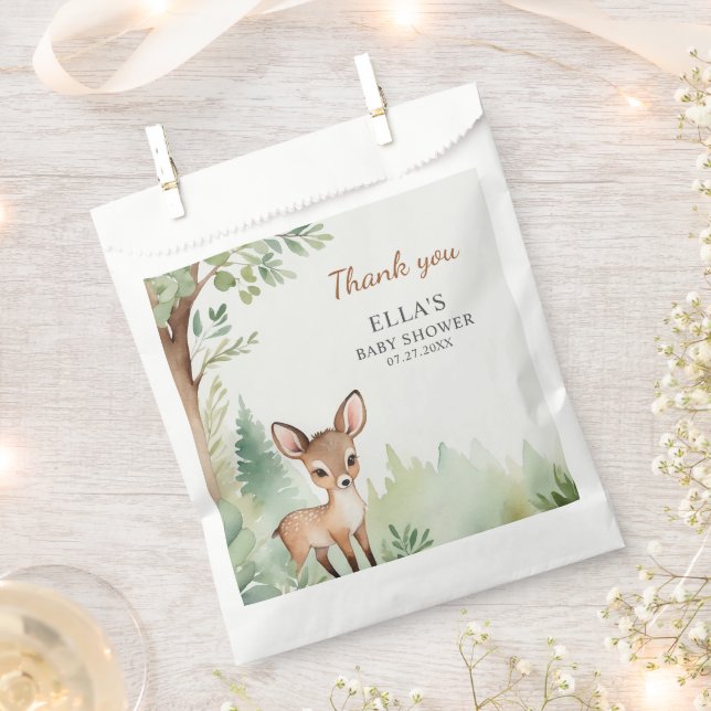 Woodland Deer Forest Neutral Baby Shower Favor Bag (Clipped)