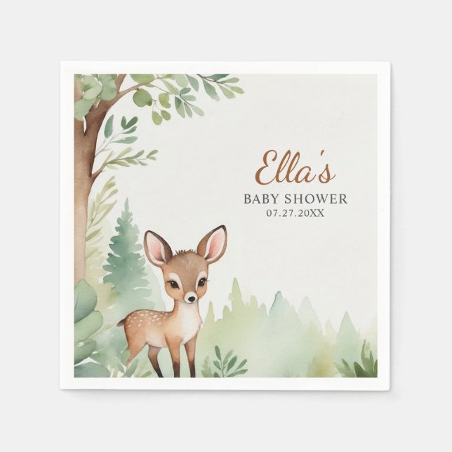 Woodland Deer Forest Neutral Baby Shower Party Napkins (Front)