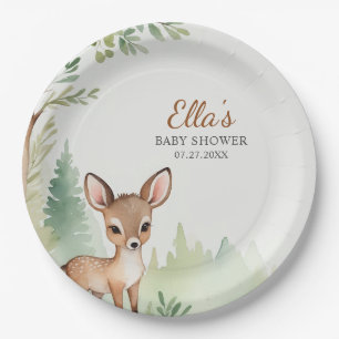Woodland Deer Forest Neutral Baby Shower Party Paper Plates