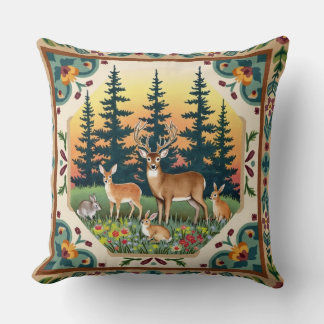 Woodland Deer Forest Throw Pillow