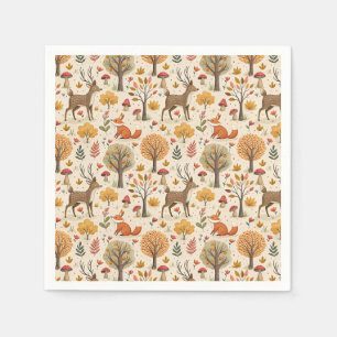Woodland Deer & Fox Autumn Forest Animal Pattern Napkins
