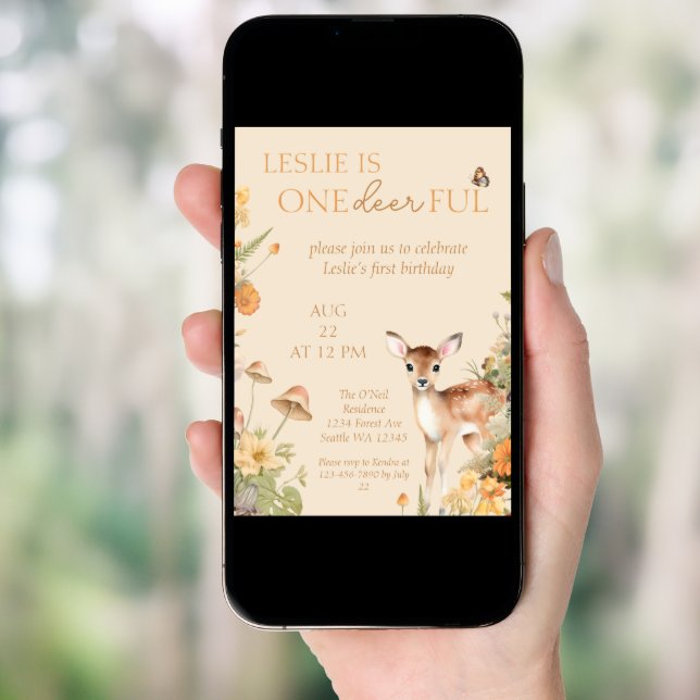 Woodland Deer Garden First Birthday Invitation (Front Digital)