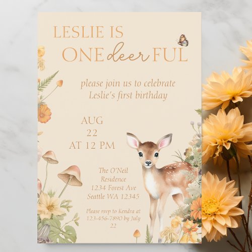 Woodland Deer Garden First Birthday Invitation