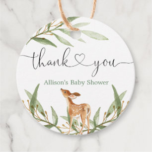 Woodland deer gender neutral greenery baby shower favor tags