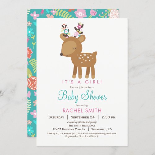 Woodland Deer Girl Baby Shower Invitation