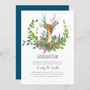 Woodland Deer Graduation Party Invitations Girl by invitationz at Zazzle