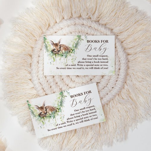 Woodland Deer Greenery Baby Boy Shower Books Enclosure Card