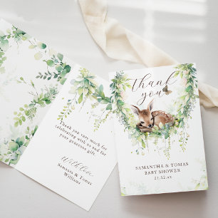 Woodland Deer Greenery Baby Boy Shower Letterpress Thank You Card