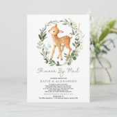Woodland Deer Greenery Gold Baby Shower By Mail Invitation (Standing Front)