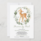 Woodland Deer Greenery Gold Baby Shower By Mail Invitation (Front)