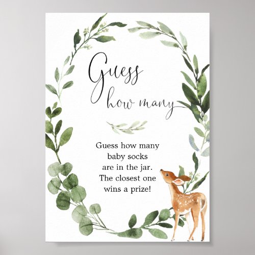 Woodland Deer Guess how many baby shower game Poster