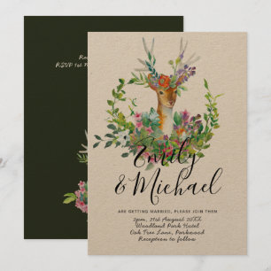 Woodland Deer Illustrated Wedding Invitation Kraft