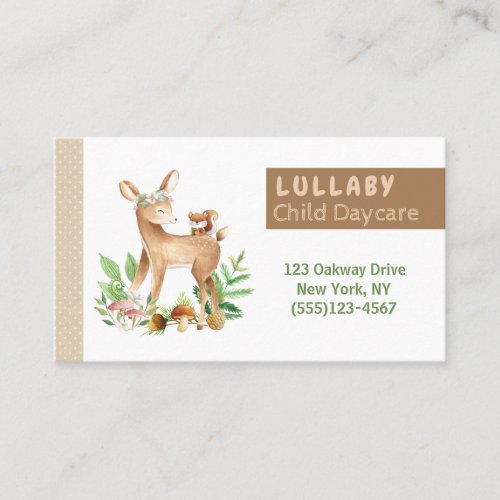 Woodland Deer In Floral Baby Child Daycare Service Business Card