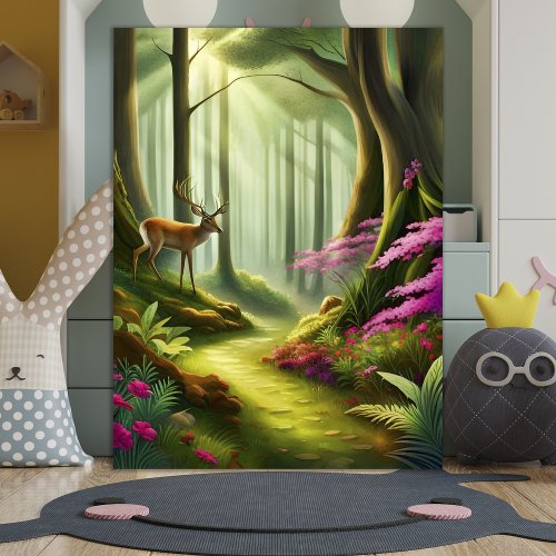 Woodland Deer in Whimsical Forest AI Generative Poster