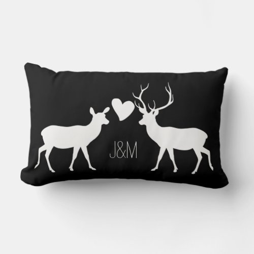 Woodland Deer Love with Names  Monograms Lumbar Pillow