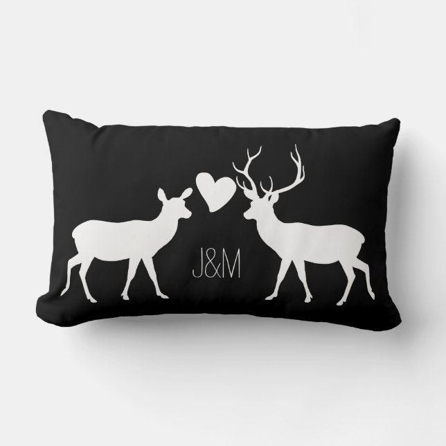 Woodland Deer Love with Names & Monograms Lumbar Pillow (Front)