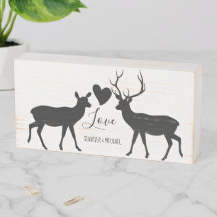 Woodland Deer Love with Names Wooden Box Sign