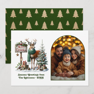 Woodland Deer Merry Christmas Rustic Forest Photo Holiday Card