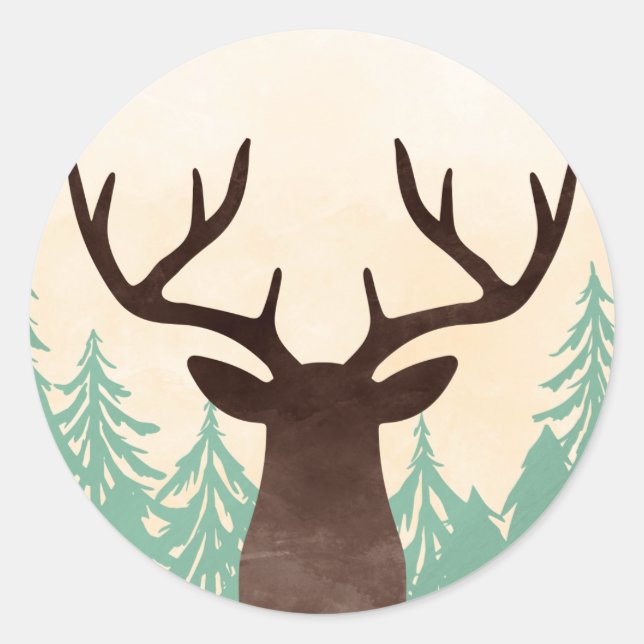 Woodland Deer Mint Green Brown Envelope Seals (Front)