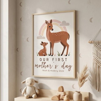 Woodland Deer Mom Baby First Mothers Day Calm Art Poster