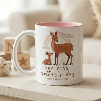 Woodland Deer Mom Baby First Mothers Day Soft Love Two-Tone Coffee Mug