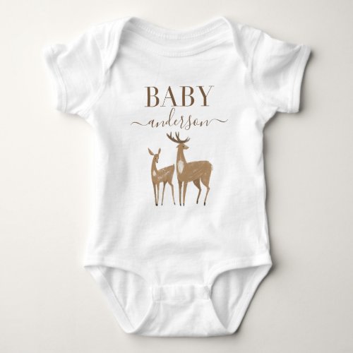 Woodland deer natural modern baby shower baby bodysuit