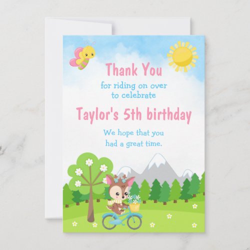 Woodland Deer on Blue Bicycle Thank You Card