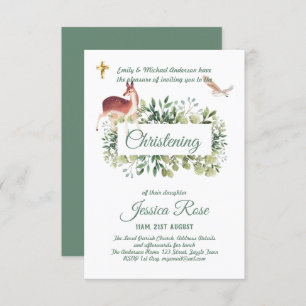 Woodland Deer Owl Christening Invites Baptism