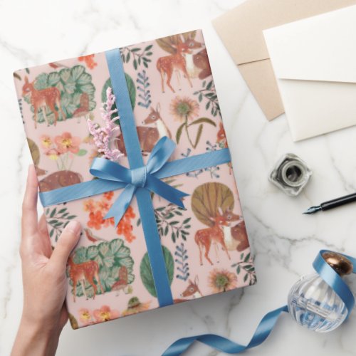 Woodland deer pattern wrapping paper