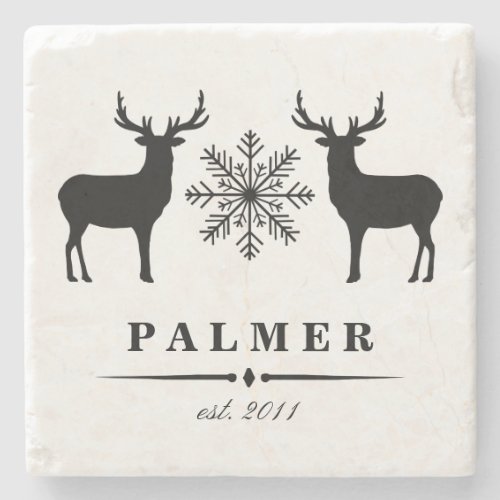 Woodland Deer Personalized Family Name Stone Coaster