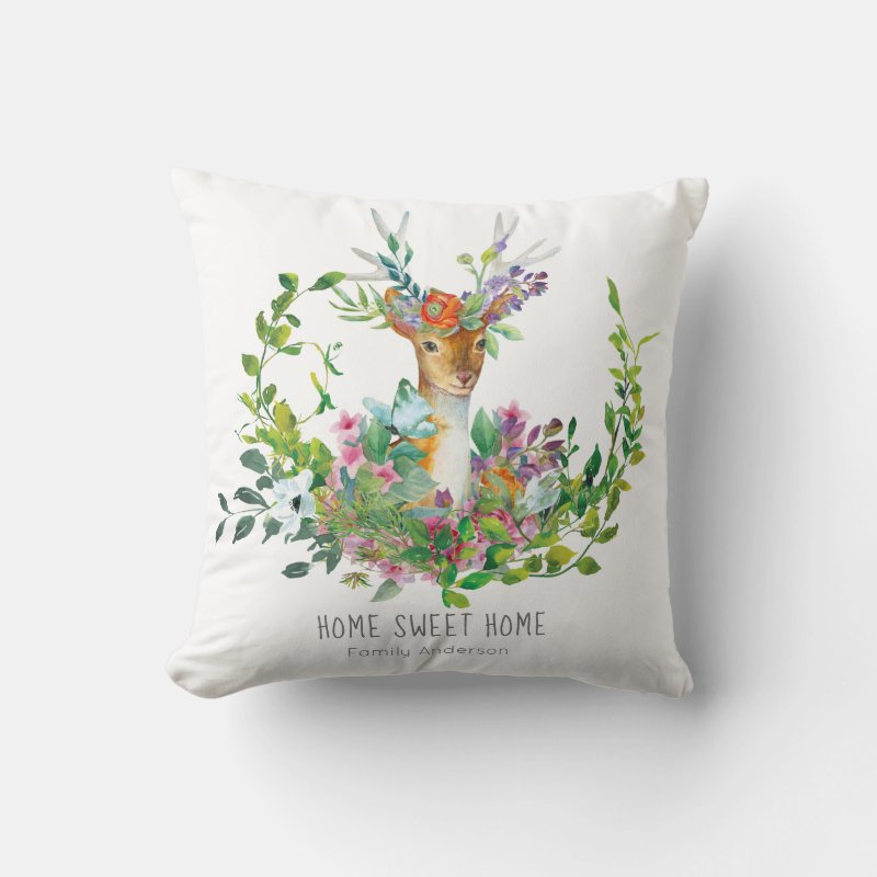 Woodland Deer Personalized Pillow - Floral Boho