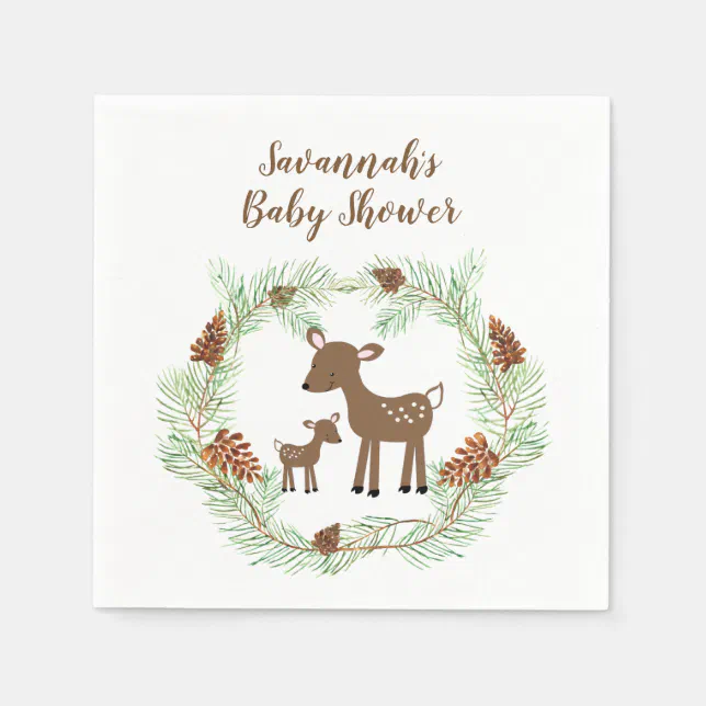 Woodland Deer Pine Cone Forest Baby Shower Napkins | Zazzle