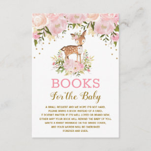 Woodland Deer Pink Gold Floral Books for Baby Enclosure Card