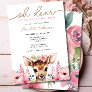 Woodland Deer Pink Gold Floral Girl Baby Shower Invitation
