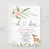 Woodland deer pink gold green couples baby shower invitation (Front)