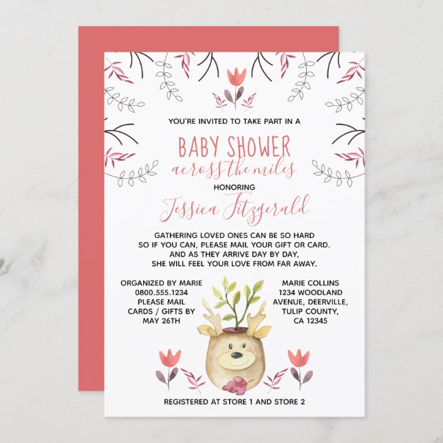 Woodland Deer Plant Baby Shower Across the Miles Invitation (Front/Back)